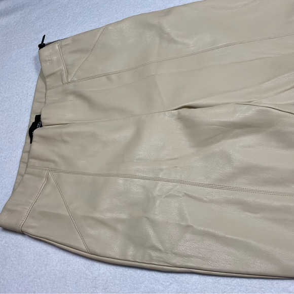 Zara Faux Leather Beige Skinny Side Zip Pants Size S #1450 - Picture 3 of 14
